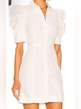 Frame Denim Cream Puff Sleeve Midi Dress